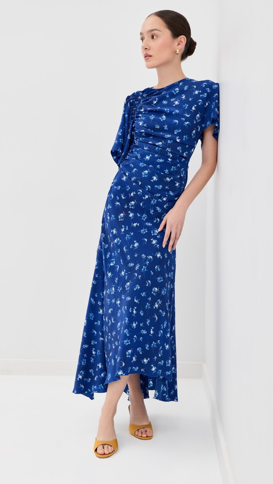 Victoria Beckham Smocked Short Sleeve Dress