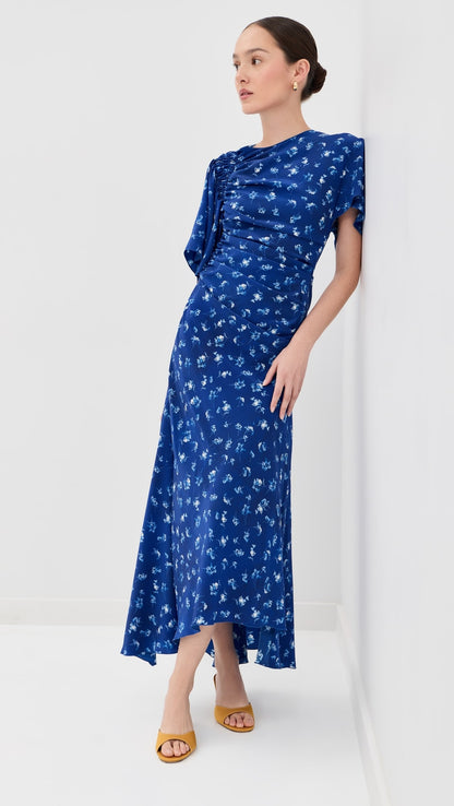 Victoria Beckham Smocked Short Sleeve Dress
