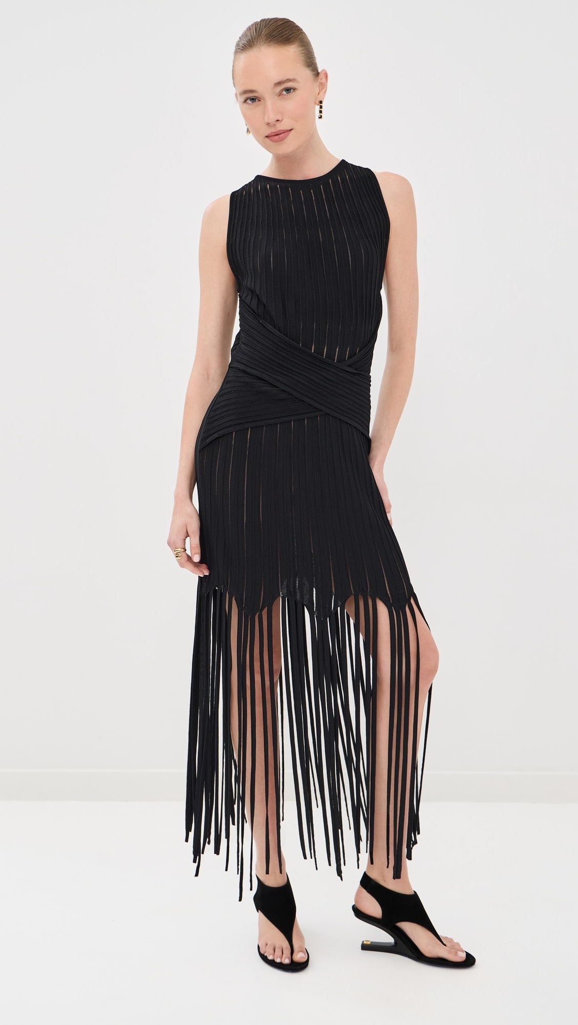Balmain Thin Fringed Knit Dress