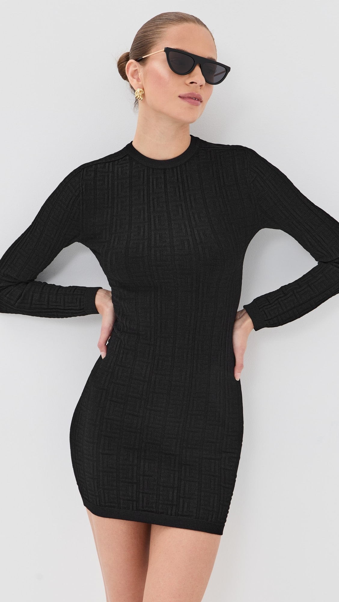 Balmain Monogram Bodycon Knit Short Dress