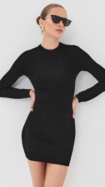 Balmain Monogram Bodycon Knit Short Dress