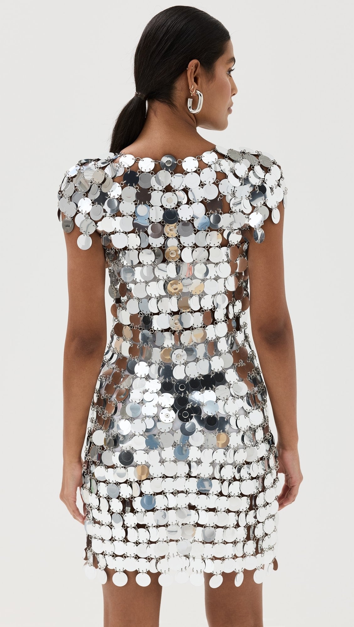 rabanne Iconic Silver Sparkle Disc Dress
