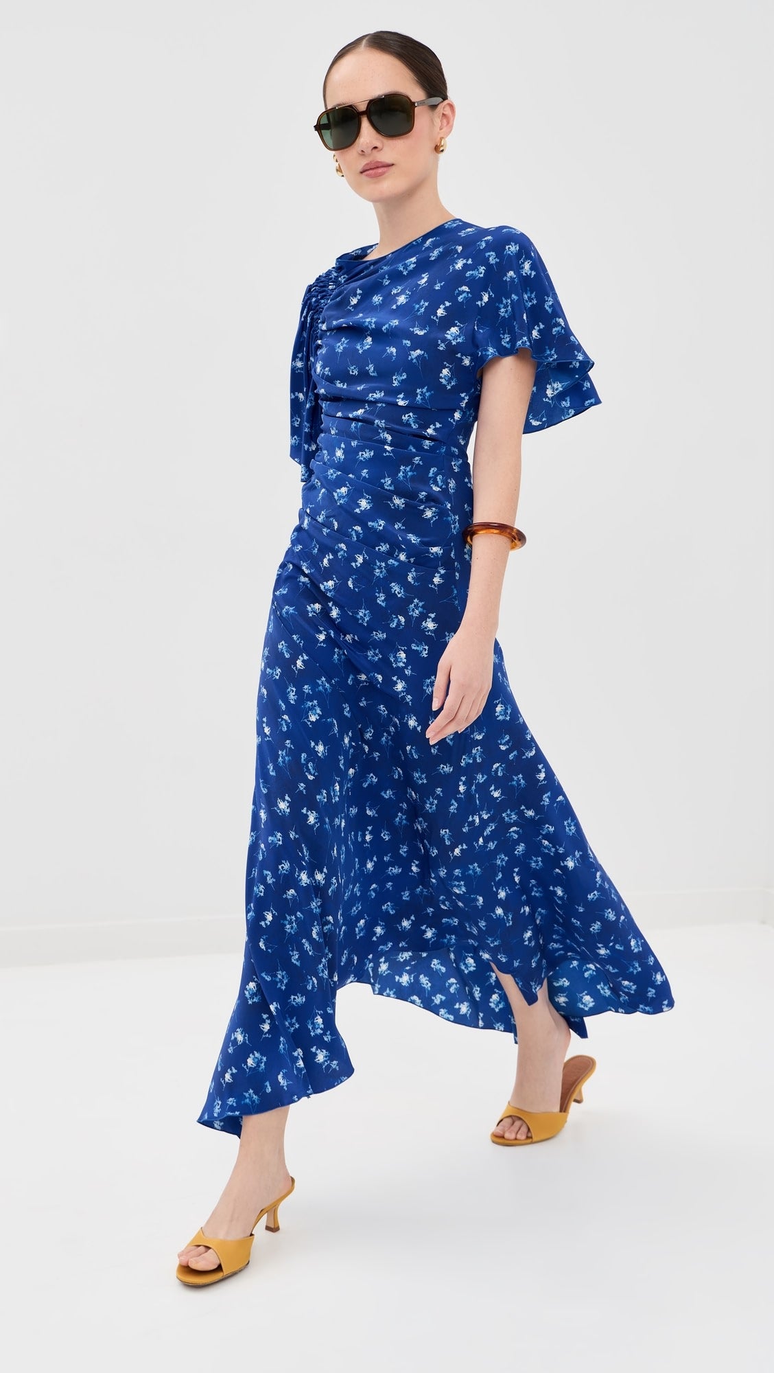 Victoria Beckham Smocked Short Sleeve Dress