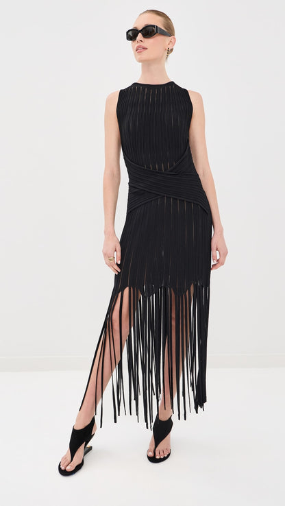 Balmain Thin Fringed Knit Dress