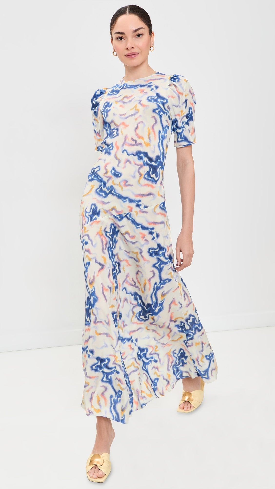 Victoria Beckham Smocked Short Sleeve Dress