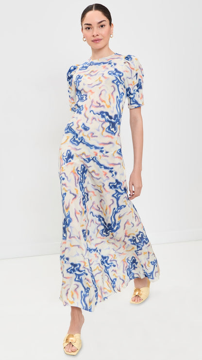 Victoria Beckham Smocked Short Sleeve Dress