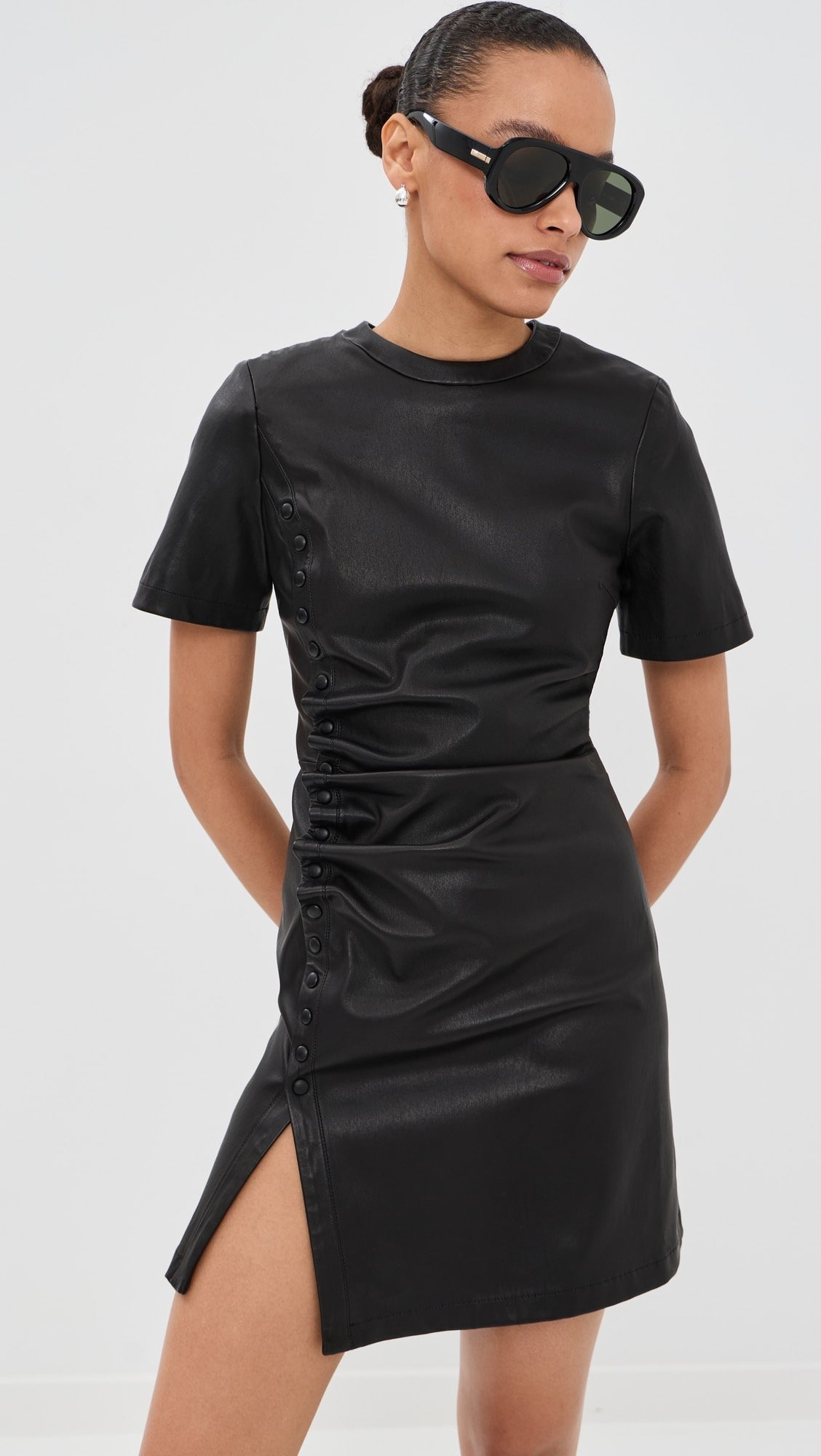 rabanne Short Gathered Dress In Lambskin