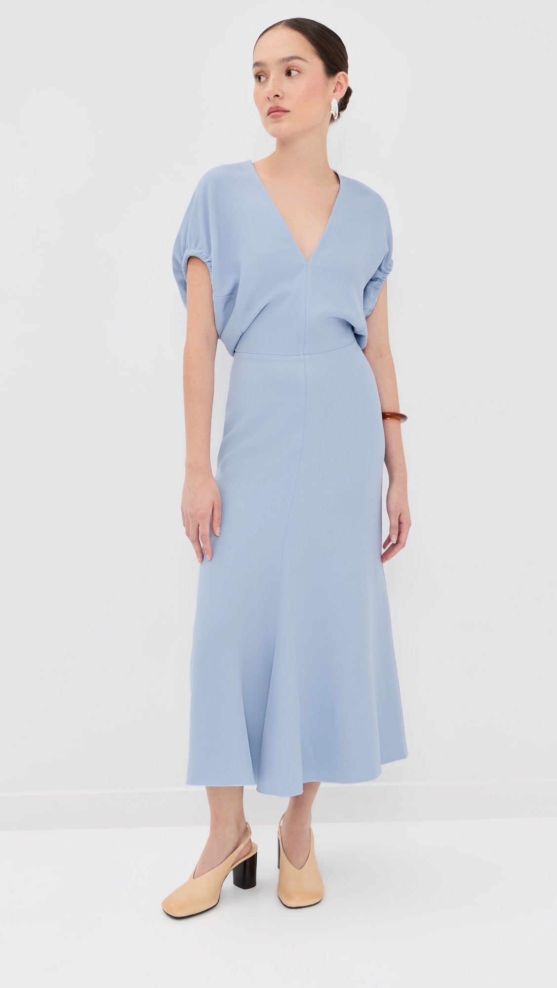 Victoria Beckham Smocked Short Sleeve Dress
