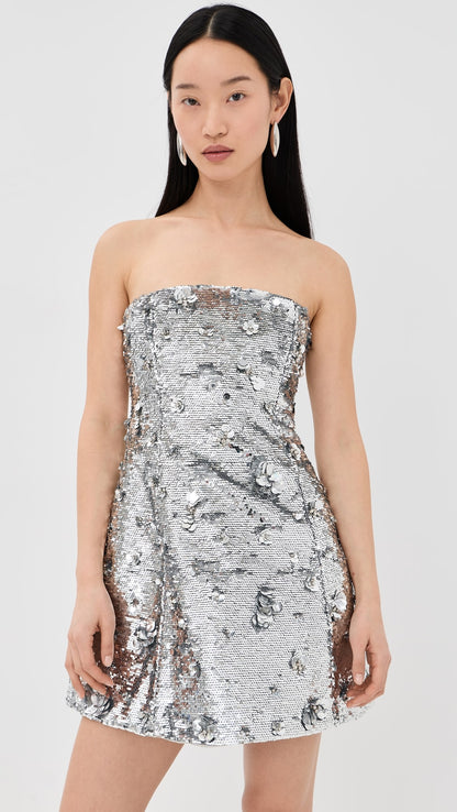 rabanne Iconic Silver Sparkle Disc Dress