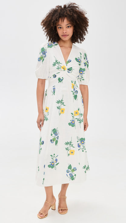Victoria Beckham Smocked Short Sleeve Dress
