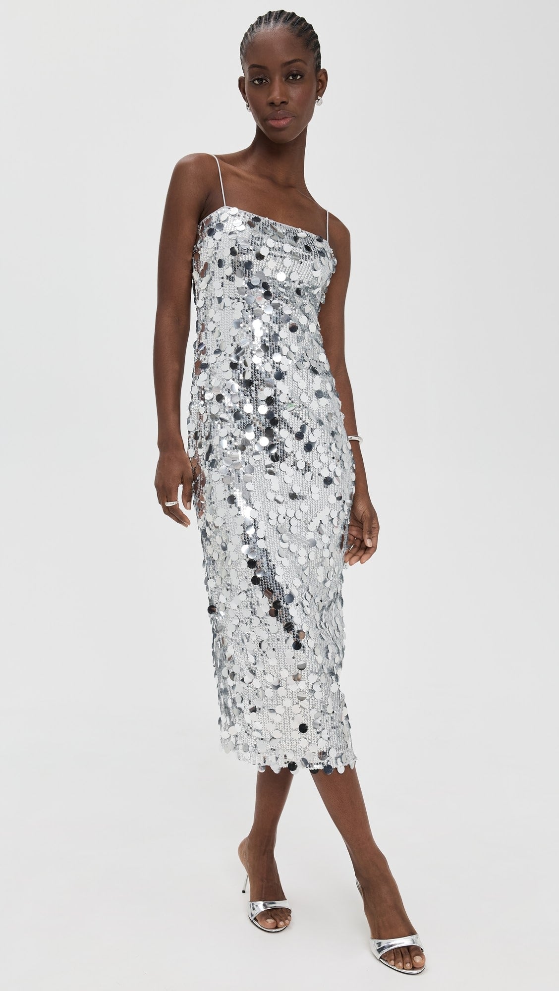 rabanne Iconic Silver Sparkle Disc Dress